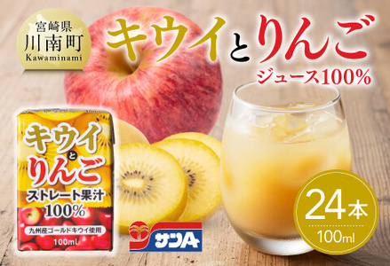 サンAキウイとりんごジュース100% 100ml紙パック×12本×2ケース [ 飲料 ジュース キウイ りんご リンゴ 九州産 紙パック 送料無料 ]