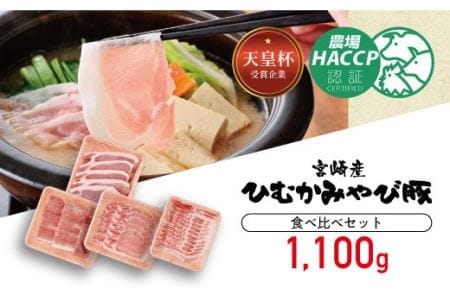 第56回天皇杯受賞企業「香川畜産」豚肉食べ比べセット1,100g[肉 豚肉 国産 九州産 宮崎県産 スライス しゃぶしゃぶ 焼肉 とんかつ セット]