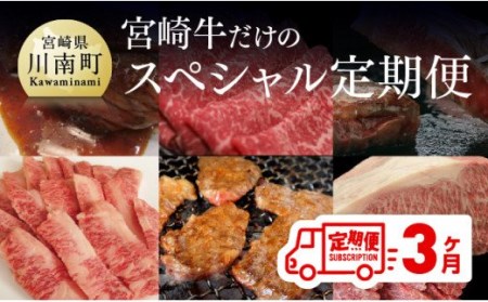 [定期便] 宮崎牛だけの スペシャル便 3ヶ月コース [肉 牛肉 国産 黒毛和牛 肉質等級4等級以上 4等級 5等級 定期便 全3回 スライス 焼肉 ステーキ]