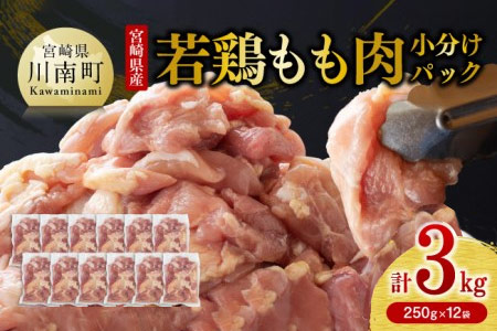 宮崎県産 鶏肉 もも 小分け パック 3kg (250g&#215;12袋) - 鶏 肉 鶏肉 若鶏 国産 モモ 九州産 カット済み鶏肉
