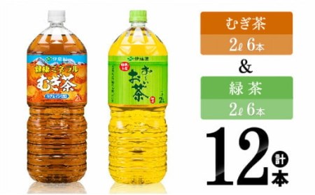 伊藤園 むぎ茶(2L)&緑茶(2L)(PET)12本 [伊藤園 飲料類お茶 お茶 麦茶 緑茶お茶 PET お茶セット お茶詰め合わせ 飲みものお茶 長期保存お茶 備蓄お茶 お茶]