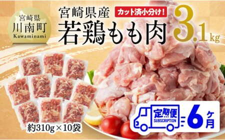 【6ヶ月定期便】宮崎県産 若鶏 もも肉 3.1kg 【 鶏肉 もも肉 肉 小分け からあげ チキン南蛮 国産 九州産 宮崎県産  送料無料 】