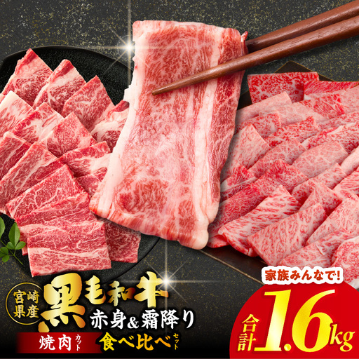 【畜産農家応援!!】≪肉質等級4等級以上≫黒毛和牛(赤身&霜降り)焼肉食べ比べセット 合計1.6kg 肉 牛 牛肉 おかず 国産_T030-2206