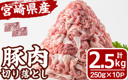 宮崎県産 豚肉 切り落とし(計2.5kg) 豚 肉 切落しこま切れ 豚こま 国産 冷凍 野菜炒め 豚丼 豚汁 個包装 小分け 宮崎県 門川町[MF-65][エムファーム]