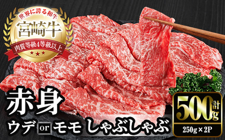 宮崎牛 赤身カット しゃぶしゃぶ (計500g・250g×2) しゃぶしゃぶ お肉 牛肉 黒毛和牛 宮崎牛 ブランド和牛 冷凍 国産 モモ ウデ 宮崎県産[YM-22][YAMATO株式会社]