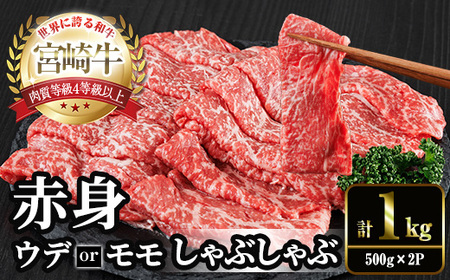 宮崎牛 赤身カット しゃぶしゃぶ (計1kg・500g×2) しゃぶしゃぶ お肉 牛肉 黒毛和牛 宮崎牛 ブランド和牛 冷凍 国産 モモ ウデ 宮崎県産【YM-26】【YAMATO株式会社】