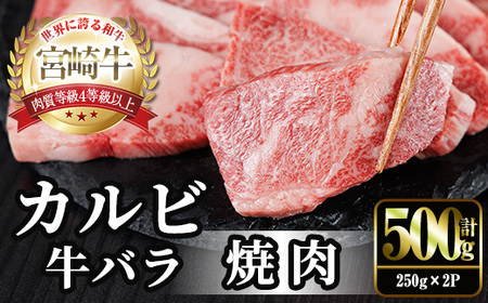 宮崎牛 カルビカット 焼肉 (計500g・250g×2) 焼肉 お肉 牛肉 黒毛和牛 宮崎牛 ブランド和牛 冷凍 国産 宮崎県産 カルビ バラ [YM-32][YAMATO株式会社]