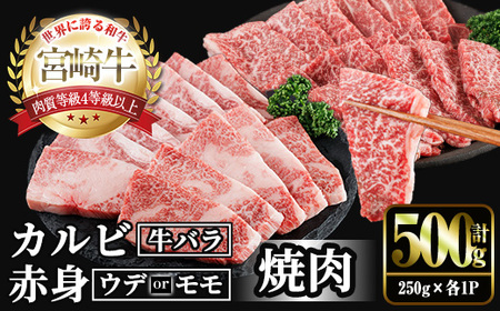 宮崎牛 赤身&カルビカット 焼肉 (合計500g・250g×2) 焼肉 お肉 牛肉 黒毛和牛 宮崎牛 ブランド和牛 冷凍 国産 カルビ 赤身 宮崎県産 [YM-41][YAMATO株式会社]