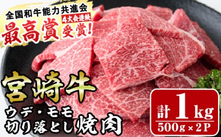 宮崎牛ウデ・モモ切り落とし焼肉(計1kg)牛肉 うで もも 肉 BBQ 精肉 お取り寄せ 黒毛和牛 ブランド和牛 冷凍 国産[R-71][ミヤチク]