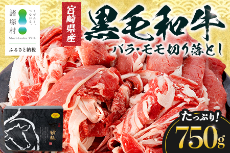 宮崎県産 黒毛和牛 バラ・モモ切り落とし 約750g×1P 冷凍|国産牛 牛肉 お肉 切り落とし スライス バラ モモ パック 化粧箱入り 有田牧畜産業 宮崎県 諸塚村