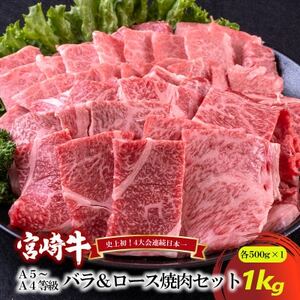 A5〜A4等級 宮崎牛 バラ&ロース 焼肉セット 1kg(諸塚村)[配送不可地域:離島]
