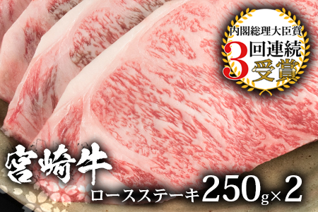 受賞歴多数!! 宮崎牛 ロースステーキ 250g×2[合計500g]