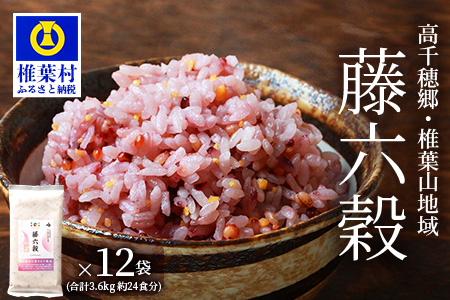 【雑穀米】藤の花色に染まる美しい六穀米《藤六穀》300g×12袋【世界農業遺産 高千穂郷・椎葉山地域】雑穀米 うるち米 たかきび 挽割とうもろこし もちあわ もち麦 黒米 TT-11