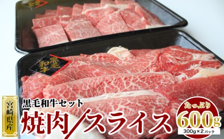 牛肉 黒毛和牛 宮崎県産黒毛和牛 焼肉 & スライス セット 各 300g ×2p 計 600g [マルミヤストア 宮崎県 美郷町 31ag0075] 肉 小分け 冷凍 牛 すき焼き 焼肉 赤身 牛ウデ モモ 薄切り 和牛 肉 しゃぶしゃぶ 牛しゃぶ