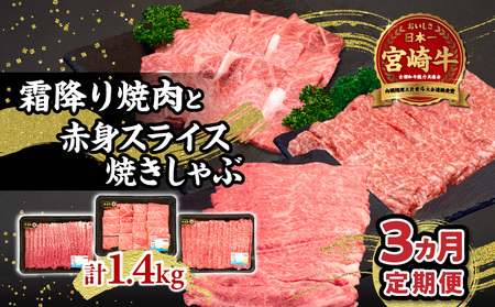 [3ヶ月定期便] 宮崎牛霜降り焼肉・赤身スライス焼きしゃぶ3ヶ月定期便