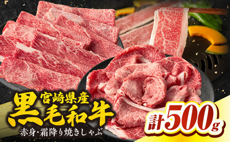 宮崎県産黒毛和牛赤身(ウデまたはモモ)・霜降り焼きしゃぶ500g_Tk031-017