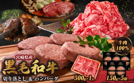 宮崎牛入有田ハンバーグ150g×5個と万能切落し500g 