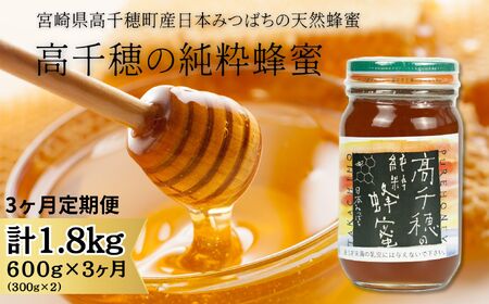 [3ヶ月定期便]日本みつばち 高千穂の純粋蜂蜜 300g×2本 セット
