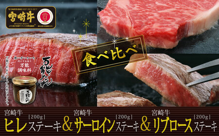 宮崎牛 ステーキ食べ比べセット600g 万能だれ付き