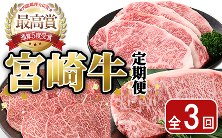 [全3回・定期便]宮崎牛定期便(ロースステーキ・600g、肩焼肉・400g、ワンポンドステーキ・454g)A4 A5 国産 牛肉 精肉 宮崎県産 お肉 黒毛和牛 お取り寄せ 焼き肉 ステーキ[SJ010][日本ハムマーケティング株式会社]