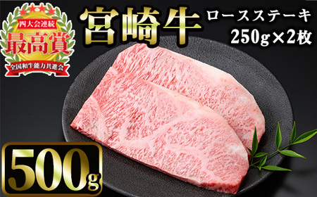 宮崎牛 ロースステーキ(計500g・250g×2枚)[MI011][(株)ミヤチク宮崎加工センター]