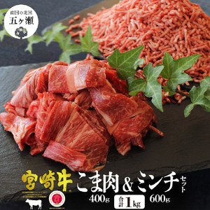 宮崎牛 こま肉&ミンチセット[合計1kg](こま肉400g・ミンチ600g)