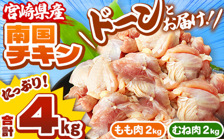 宮崎県産 南国チキン もも・むね セット 合計 4kg 