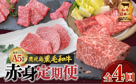 [全4回] A5等級 鹿児島 黒毛和牛 赤身 定期便 K002-T01 肉 牛 牛肉 和牛 ステーキ 焼肉 焼き肉 ブロック 塊 かたまり スライス 薄切り しゃぶしゃぶ すき焼き 冷凍 小分け 便利 鹿児島 鹿児島市 ギフト プレゼント 贈り物 贈答 定期