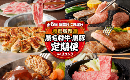 [全6回]「 肉のヨコムラ 」鹿児島県産 黒毛和牛 ・ 黒豚 定期便 (奇数月にお届け) K189-T01 惣菜 総菜 おかず 肉 牛肉 豚肉 しゃぶしゃぶ すき焼き ステーキ 焼肉 餃子 ハンバーグ スライス 薄切り 送料無料 鹿児島市 土産 贈り物 プレゼント ギフト 贈答