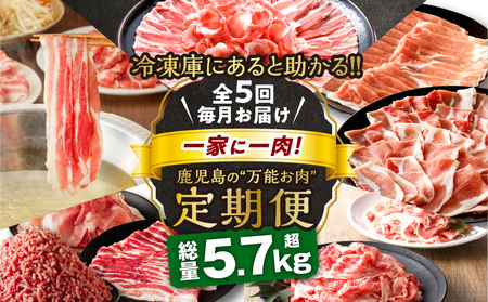 [ 全5回 ]一家に一肉! 鹿児島の万能お肉定期便 K000-T2326 送料無料 期間限定 豚肉 黒豚 牛肉 黒毛和牛 しゃぶしゃぶ 豚しゃぶ 冷しゃぶ 焼肉 小分け 食べ比べ セット バラエティ 定期 甘い 美味しい 冷凍 大容量 鹿児島市 土産 贈り物 プレゼント ギフト 贈答