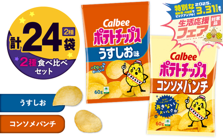 [ 期間限定 特別価格 ] カルビー ポテトチップス 2種 食べ比べ セット [ うすしお × コンソメパンチ ] 計24袋 K194-002_09 ポテチ チップス 菓子 お菓子 スナック スナック菓子 おやつ おかし じゃがいも 塩 塩味 薄塩 コンソメ パンチ Calbee パリパリ 美味しい おいしい 酒の肴 おつまみ つまみ お子様 子供 詰め合わせ セイカ食品 ふるさと納税 鹿児島 おすすめ ランキング プレゼント ギフト