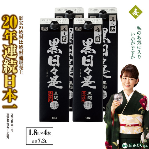 麦焼酎 紙パック 4本『黒日々是（麦）』温泉水仕立ての焼酎 KN021-009-02 酒 アルコール