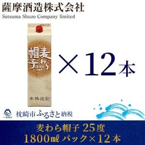 [熟成麦焼酎]「麦わら帽子」25度 1800ml パック 12本セット G5-3_酒・アルコール 芋焼酎 焼酎 _[配送不可地域:離島]