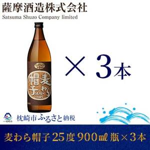 [熟成麦焼酎]「麦わら帽子」25度 900ml 瓶 3本 麦焼酎セット A6-83_酒・アルコール 麦焼酎 焼酎 _[配送不可地域:離島]