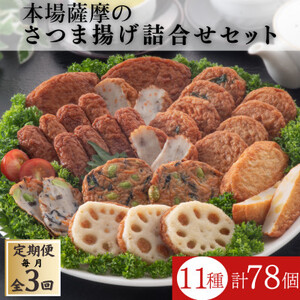 [毎月定期便]本場鹿児島さつま揚げ3セット詰合せ QQ-0009 全3回_魚介・海産物 かまぼこ・練り製品 カマボコ 練物 練り物 ねりもの 定期便 定期便 _[配送不可地域:離島]