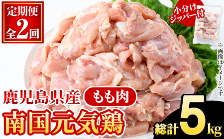 [定期便・全2回(隔月)]鹿児島県産!南国元気鶏 もも肉(総計5kg) 国産 九州産 鹿児島産 鶏肉 鶏モモ 鶏もも モモ肉 小分け 弁当 おかず 定期便 [さるがく水産]akn028-33