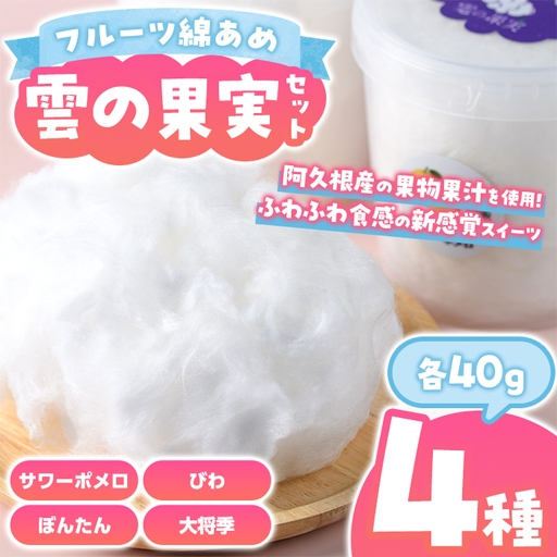 フルーツ綿あめ「雲の果実」アソートセット(約40g×4種・Dセット) 国産 阿久根産 わたあめ 綿飴 果汁 果物 サワーポメロ びわ ぼんたん 大将季 おやつ スイーツ 【松永青果】akn053-49