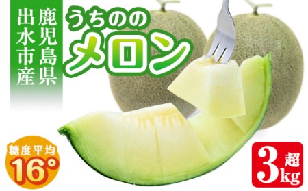 i605 [2025年5月下旬〜7月下旬の間に発送予定]うちののメロン(計3〜3.8kg・2玉) メロン 果物 くだもの フルーツ 3kg以上 2玉 青肉 国産 九州産 鹿児島県産 [山ん神]