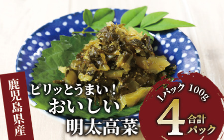 [ピリッとうまい!]おいしい明太高菜400g(100g×4P)(中園久太郎商店/005-1674) 漬物 漬け物 つけもの 鹿児島 指宿 いぶすき 久太郎 ご飯のお供 ごはんのおとも ご飯 ごはん お試し 小容量 小分け ポスト投函 鹿児島県産 国産高菜 たかな 明太 めんたい ピリ辛