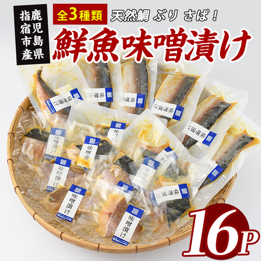 漁師がつくる味噌漬け16Pセット (指宿山川水産/IB035-019) 魚 味噌漬け 焼き魚 焼くだけ 鯛 ブリ ぶり 鰤 サバ さば 鯖 総菜 詰め合わせ セット