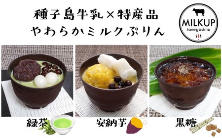 種子島 牛乳 ぷりん スイーツ 3種セット( 緑茶 ・ 安納芋 ・ 黒糖 ソース)計6個 NFN549 [300pt]