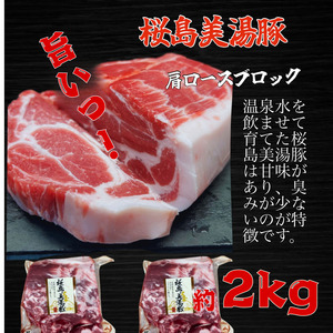 鹿児島県産桜島美湯豚 肩ロースブロック 2kg(2分割)