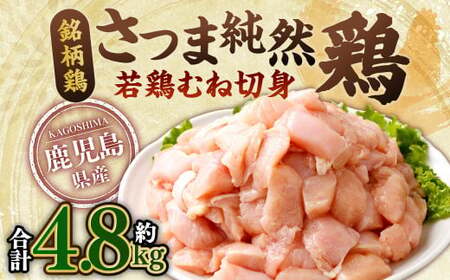 鹿児島県産 銘柄鶏・さつま純然鶏 若鶏 むね切身(300g×8パック×2セット・合計4.8kg)むね肉 若どり 鶏肉 鳥肉 AS-567