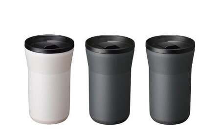 [京セラ]蓋付きタンブラー 350ml [クリームホワイト1個・ダークグレー2個] 計3個セット CERAMUG タンブラー 真空容器 保冷 保温 真空断熱 セラミック トラベルカップ KYOCERA CSR-609-2