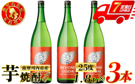 BEYOND GODAI ビヨンドゴダイ 芋焼酎 25度 1800ml×3本 山元酒造 焼酎 芋焼酎 芋 焼酎 おすすめ 人気 焼酎 ロック 水割り お湯割り 焼酎ハイボール お酒 フルーティー CSR-811