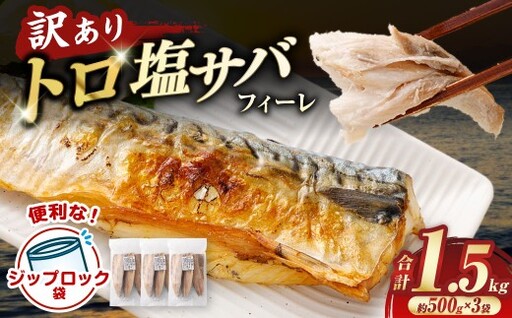 トロ塩サバフィーレ 約1.5kg 約500g×3袋 (A品、B品混合) 鯖 鯖フィレ 訳 さば サバ 冷凍 AS-383