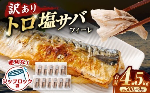 トロ塩サバフィーレ 約4.5kg 約500g×9袋 (A品、B品混合) 鯖 鯖フィレ 訳 さば サバ 冷凍 CSR-821