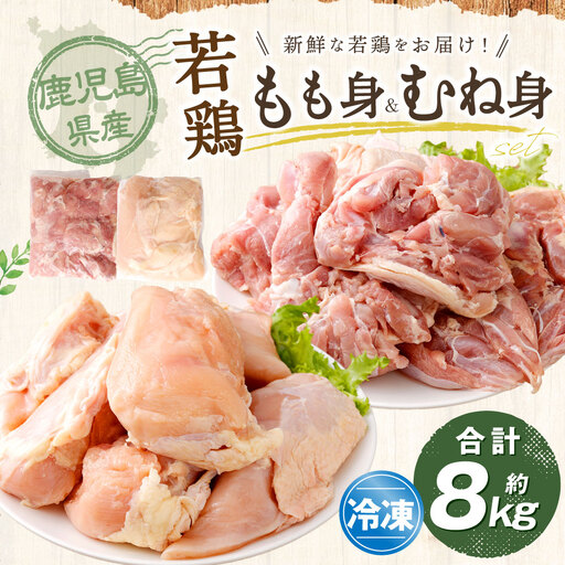 鹿児島県産 もも身 むね身 約8kg セット 若鶏 もも肉 モモ肉 むね肉 カット 小分け 鶏肉 冷凍 CSR-818