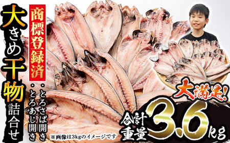 No.406-B 大きめ干物詰合せ＜合計3.6kg＞ 干物 セット 詰め合わせ ひもの 魚介類 魚 おかず おつまみ お楽しみ 【みのだ食品】