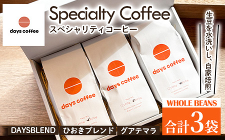 No.1190-B 自家焙煎コーヒー豆「スペシャリティコーヒー(DAYSBLEND/ひおきブレンド/グアテマラ)」(各200g×3袋・合計600g) 飲料 コーヒー コーヒー豆 自家焙煎 ブレンドコーヒー オリジナルブレンド グアテマラ 常温保存 [days coffee]